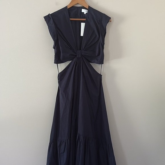A.L.C. Alexandria Cotton Midi Dress Cap Sleeves Cutout Navy Size 8 - Picture 3 of 16